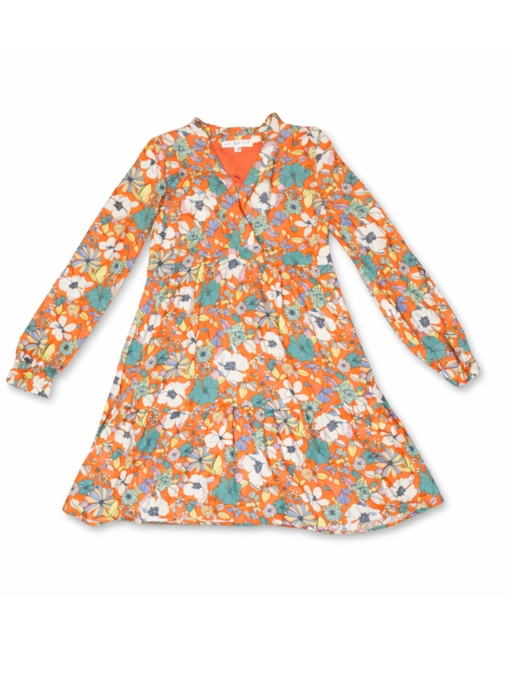 Karlie Floral Mini Dress Size Small Orange Long Sleeve Boutique